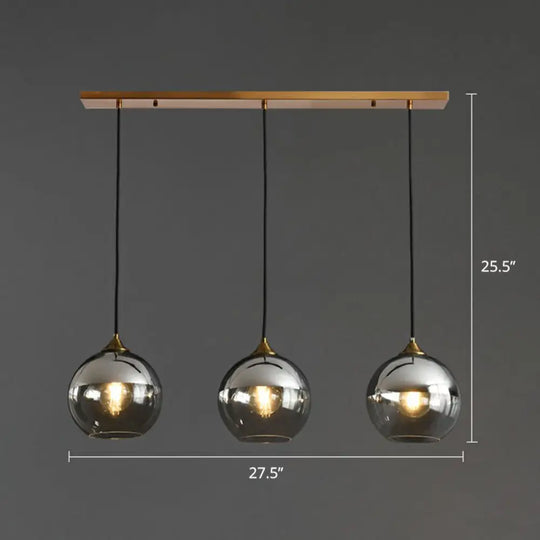 Spherical Multi-Glass Ceiling Lamp With 3 Lights For Modern Dining Room Suspension Silver / Linear