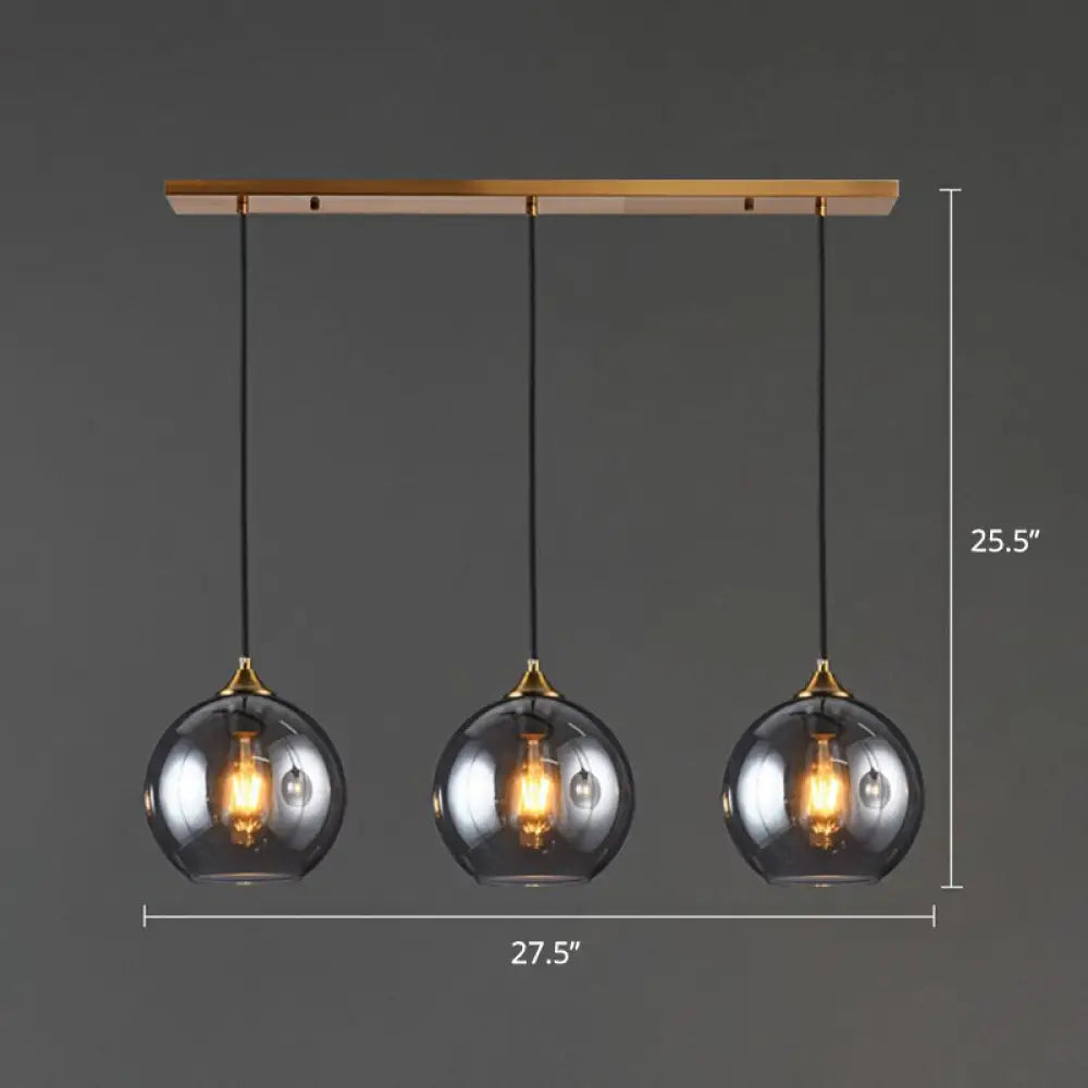 Spherical Multi-Glass Ceiling Lamp With 3 Lights For Modern Dining Room Suspension Smoke Gray /