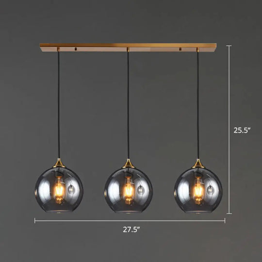 Spherical Multi-Glass Ceiling Lamp With 3 Lights For Modern Dining Room Suspension Smoke Gray /