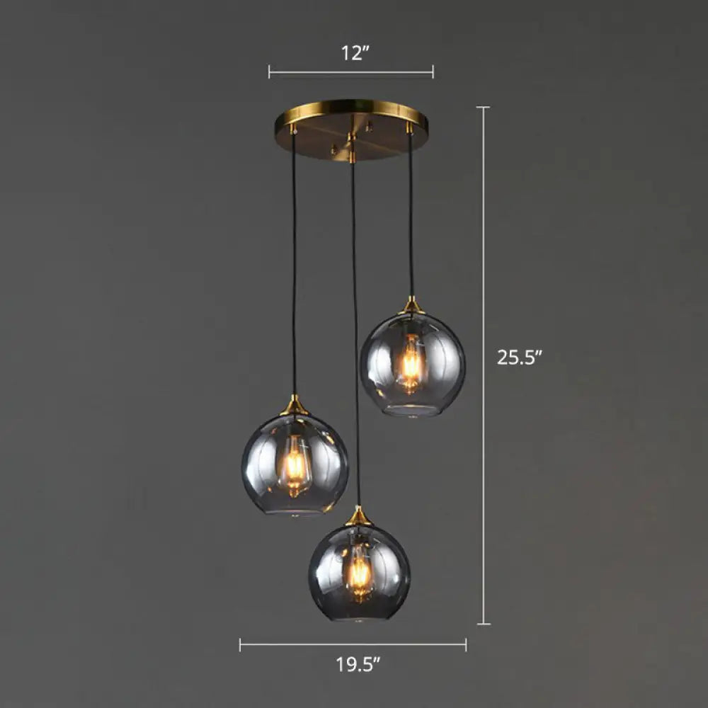 Spherical Multi-Glass Ceiling Lamp With 3 Lights For Modern Dining Room Suspension Smoke Gray /