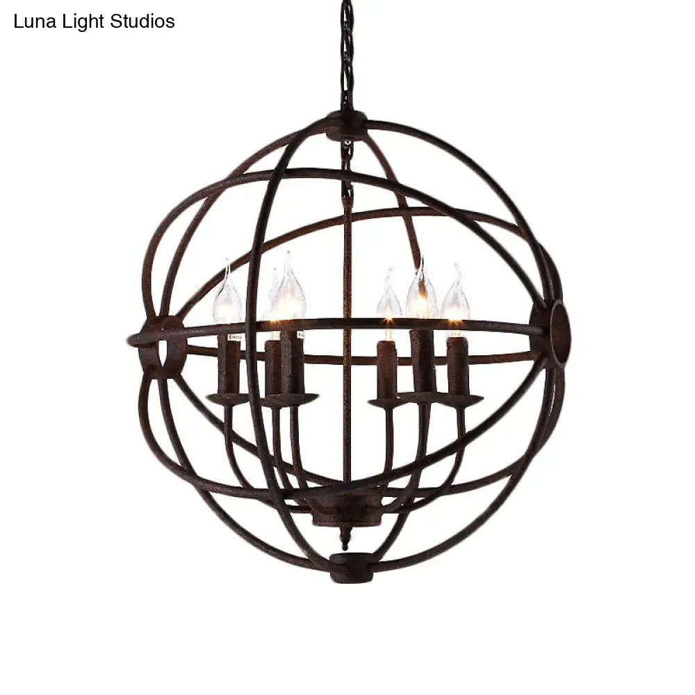 Spherical Wrought Iron Hanging Light - Antique Style Chandelier Lamp With Wire Frame 3/6/7 Lights