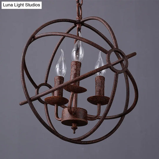 Spherical Wrought Iron Hanging Light - Antique Style Chandelier Lamp With Wire Frame 3/6/7 Lights