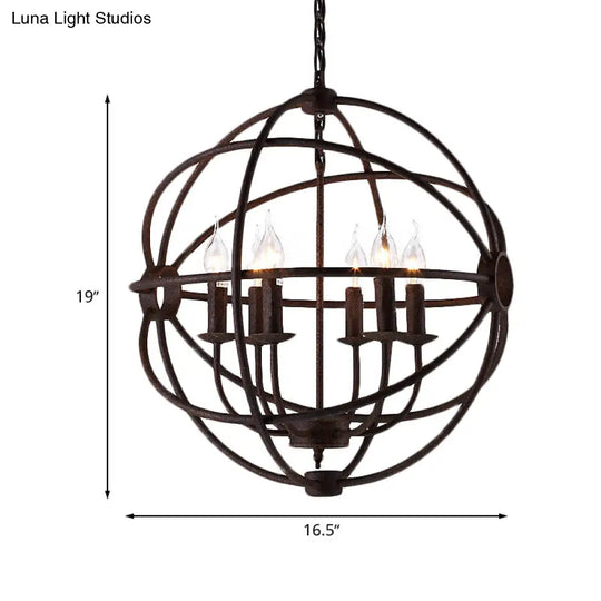 Spherical Wrought Iron Hanging Light - Antique Style Chandelier Lamp With Wire Frame 3/6/7 Lights