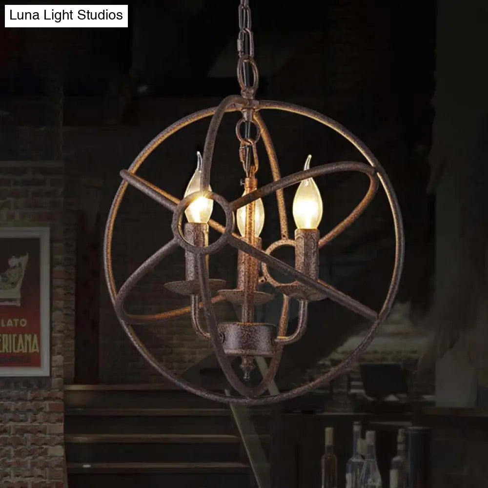 Spherical Wrought Iron Hanging Light - Antique Style Chandelier Lamp With Wire Frame 3/6/7 Lights