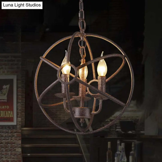 Spherical Wrought Iron Hanging Light - Antique Style Chandelier Lamp With Wire Frame 3/6/7 Lights