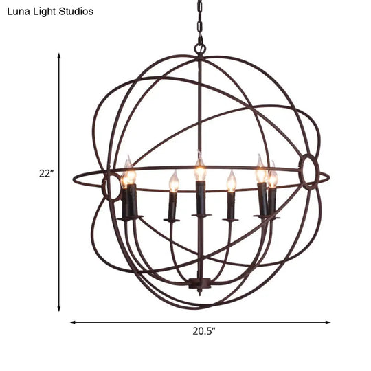 Spherical Wrought Iron Hanging Light - Antique Style Chandelier Lamp With Wire Frame 3/6/7 Lights