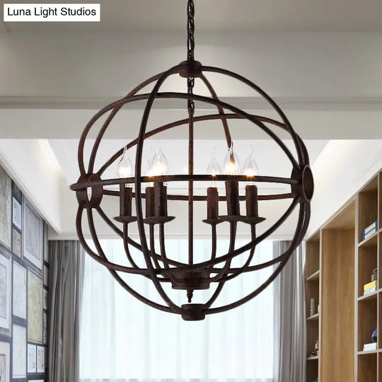 Spherical Wrought Iron Hanging Light - Antique Style Chandelier Lamp With Wire Frame 3/6/7 Lights