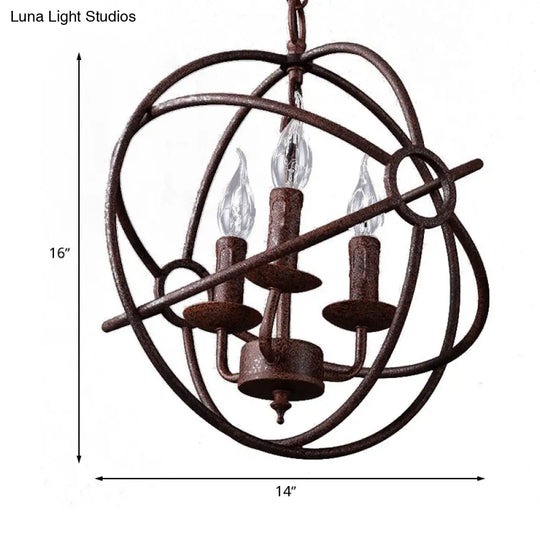 Spherical Wrought Iron Hanging Light - Antique Style Chandelier Lamp With Wire Frame 3/6/7 Lights