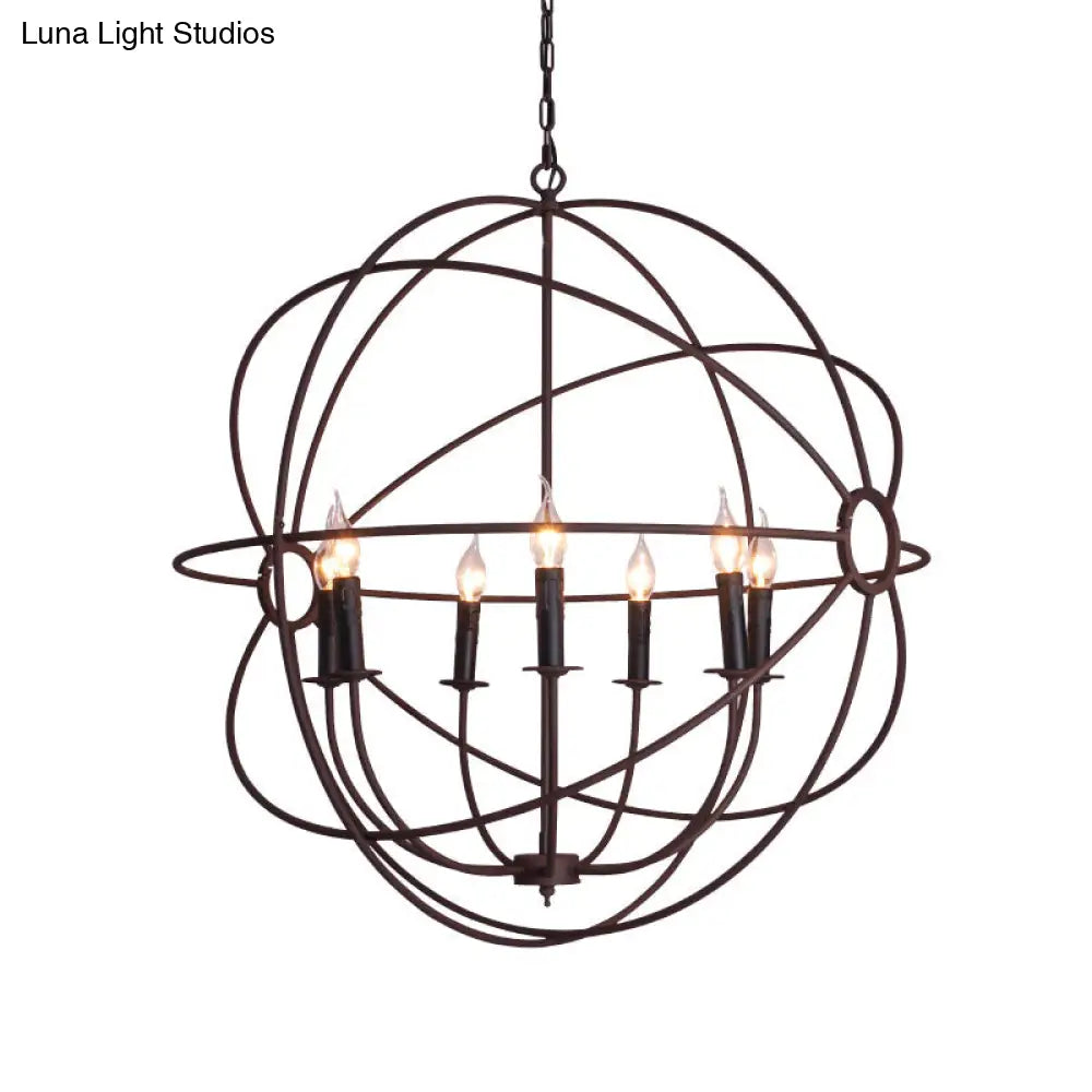 Spherical Wrought Iron Hanging Light - Antique Style Chandelier Lamp With Wire Frame 3/6/7 Lights