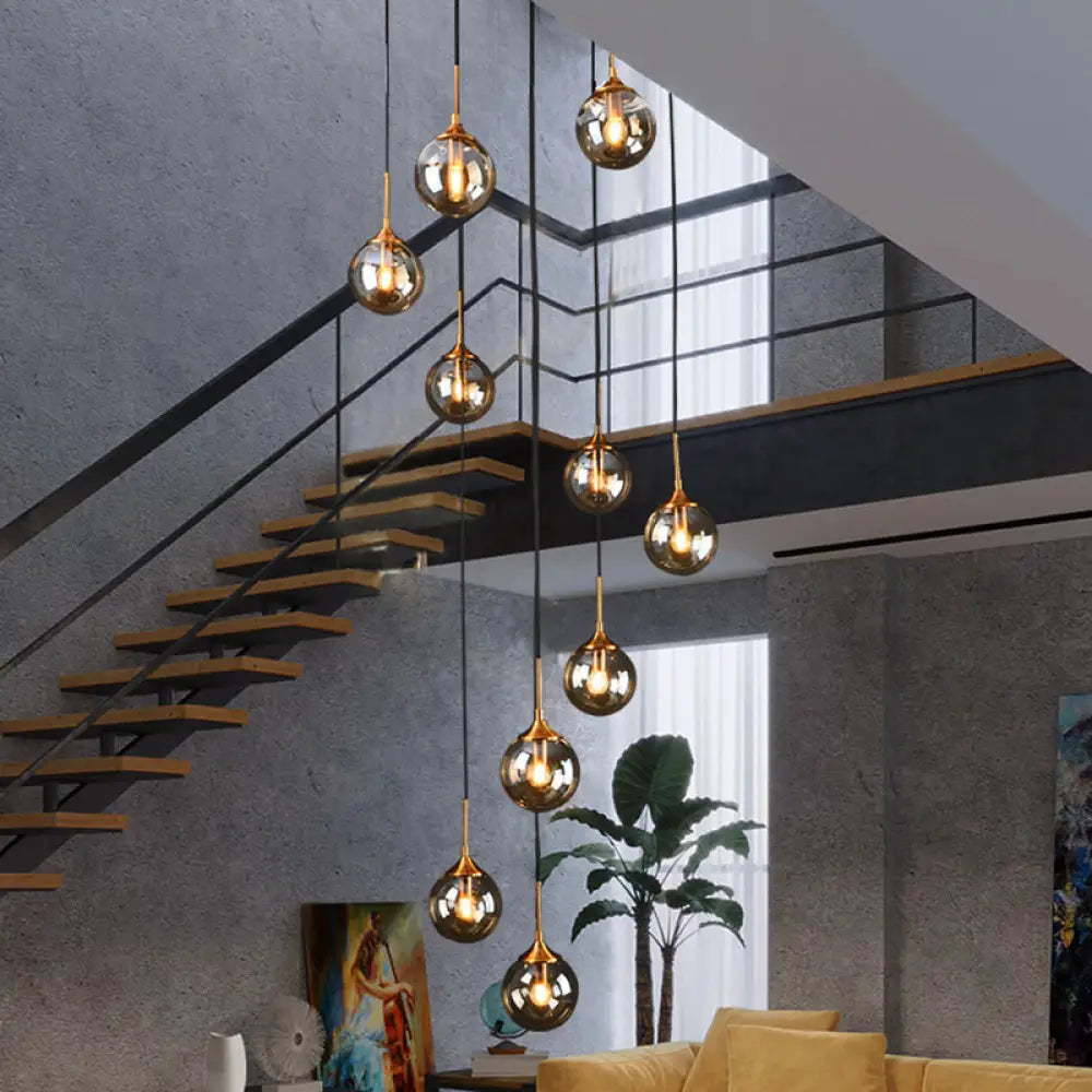 Spiral Ball Nordic Hanging Pendant Light For Staircase 10 / Smoke Gray A