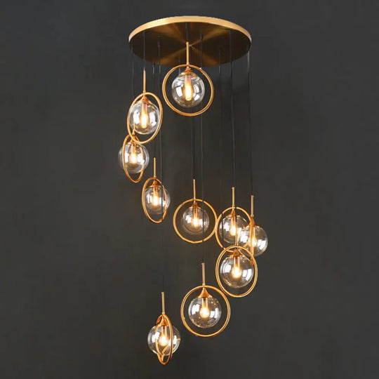 Spiral Ball Nordic Hanging Pendant Light For Staircase 13 / Clear B