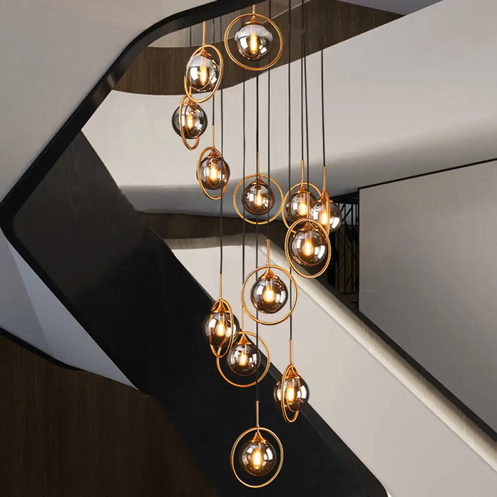 Spiral Ball Nordic Hanging Pendant Light For Staircase 13 / Smoke Gray B