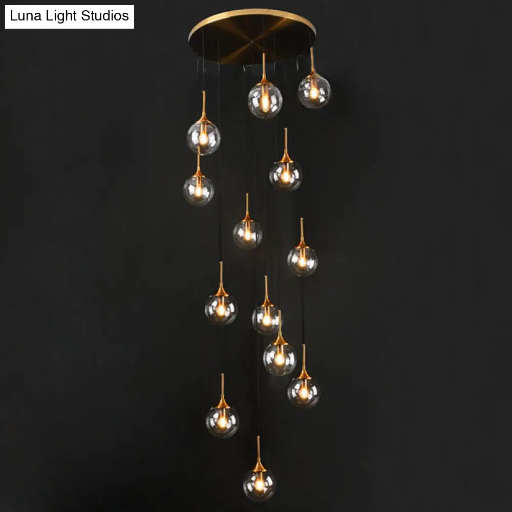 Nordic Spiral Glass Staircase Pendant Light With Multiple Hanging Balls 13 / Clear A