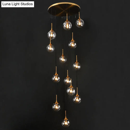 Nordic Spiral Glass Staircase Pendant Light With Multiple Hanging Balls 13 / Clear A