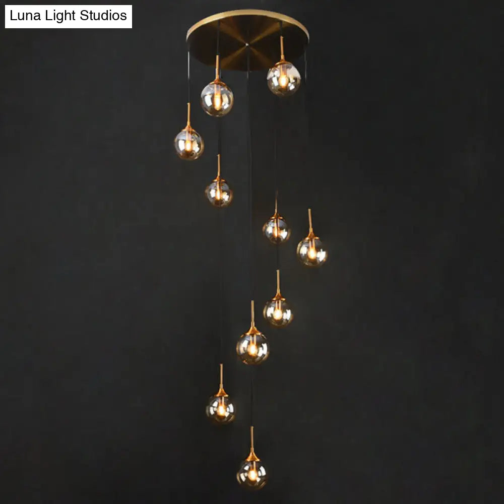 Nordic Spiral Glass Staircase Pendant Light With Multiple Hanging Balls 10 / Amber A