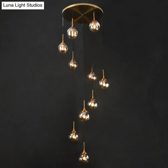 Nordic Spiral Glass Staircase Pendant Light With Multiple Hanging Balls 10 / Amber A