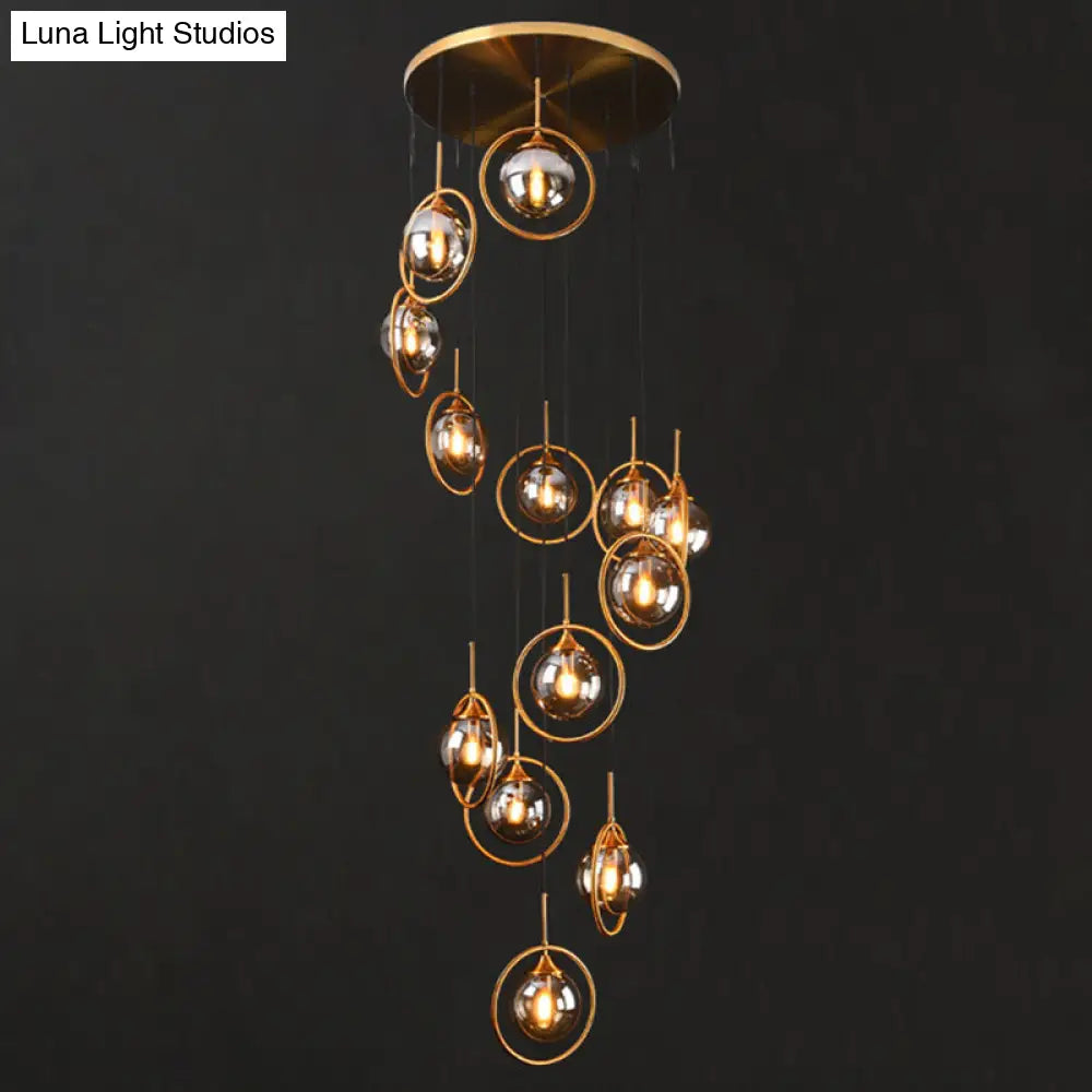 Nordic Spiral Glass Staircase Pendant Light With Multiple Hanging Balls