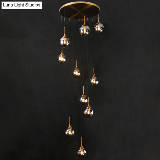 Nordic Spiral Glass Staircase Pendant Light With Multiple Hanging Balls