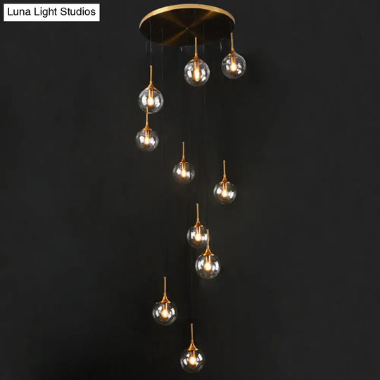 Nordic Spiral Glass Staircase Pendant Light With Multiple Hanging Balls 10 / Clear A