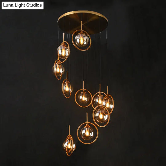 Nordic Spiral Glass Staircase Pendant Light With Multiple Hanging Balls 10 / Amber B