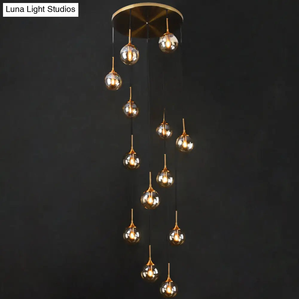 Nordic Spiral Glass Staircase Pendant Light With Multiple Hanging Balls 13 / Amber A