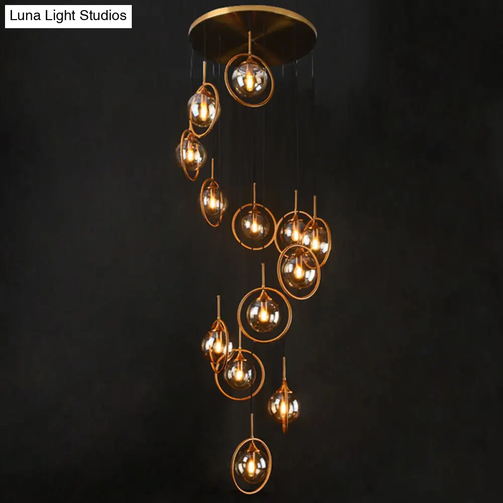 Nordic Spiral Glass Staircase Pendant Light With Multiple Hanging Balls 13 / Amber B