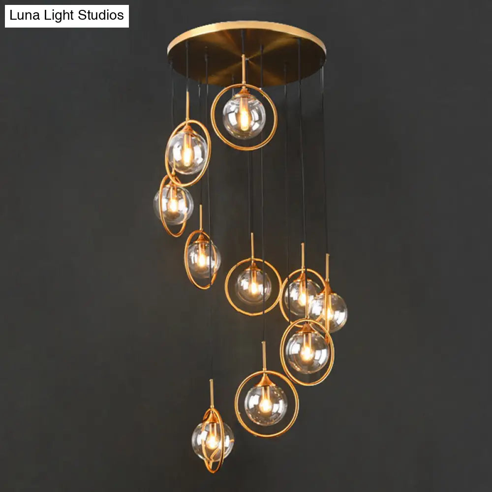 Nordic Spiral Glass Staircase Pendant Light With Multiple Hanging Balls 13 / Clear B