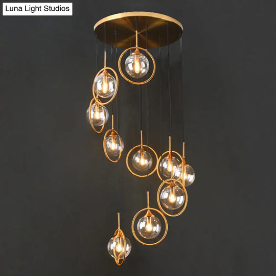 Nordic Spiral Glass Staircase Pendant Light With Multiple Hanging Balls 13 / Clear B