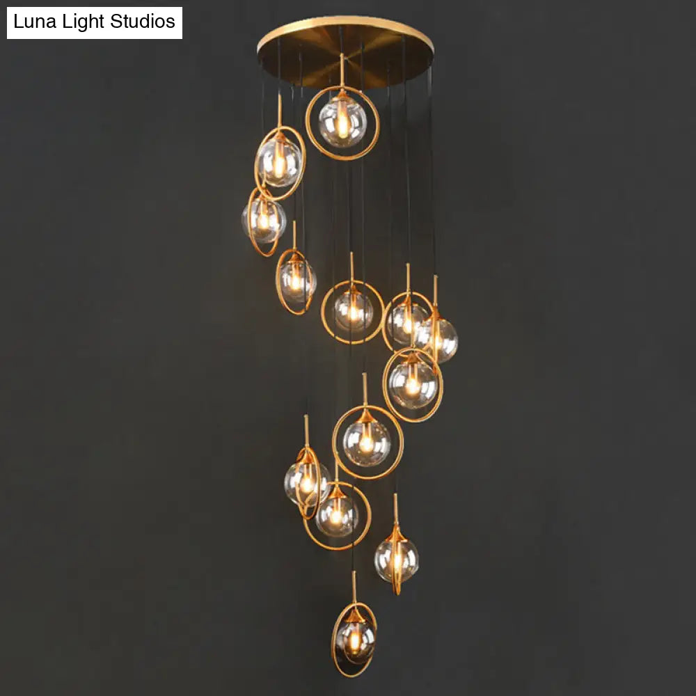 Nordic Spiral Glass Staircase Pendant Light With Multiple Hanging Balls 10 / Clear B