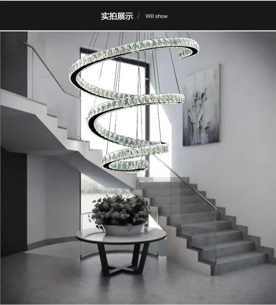 Spiral Crystal Chandelier Pendant Light With Stainless Steel Led Suspension Stainless-Steel / 15.5’