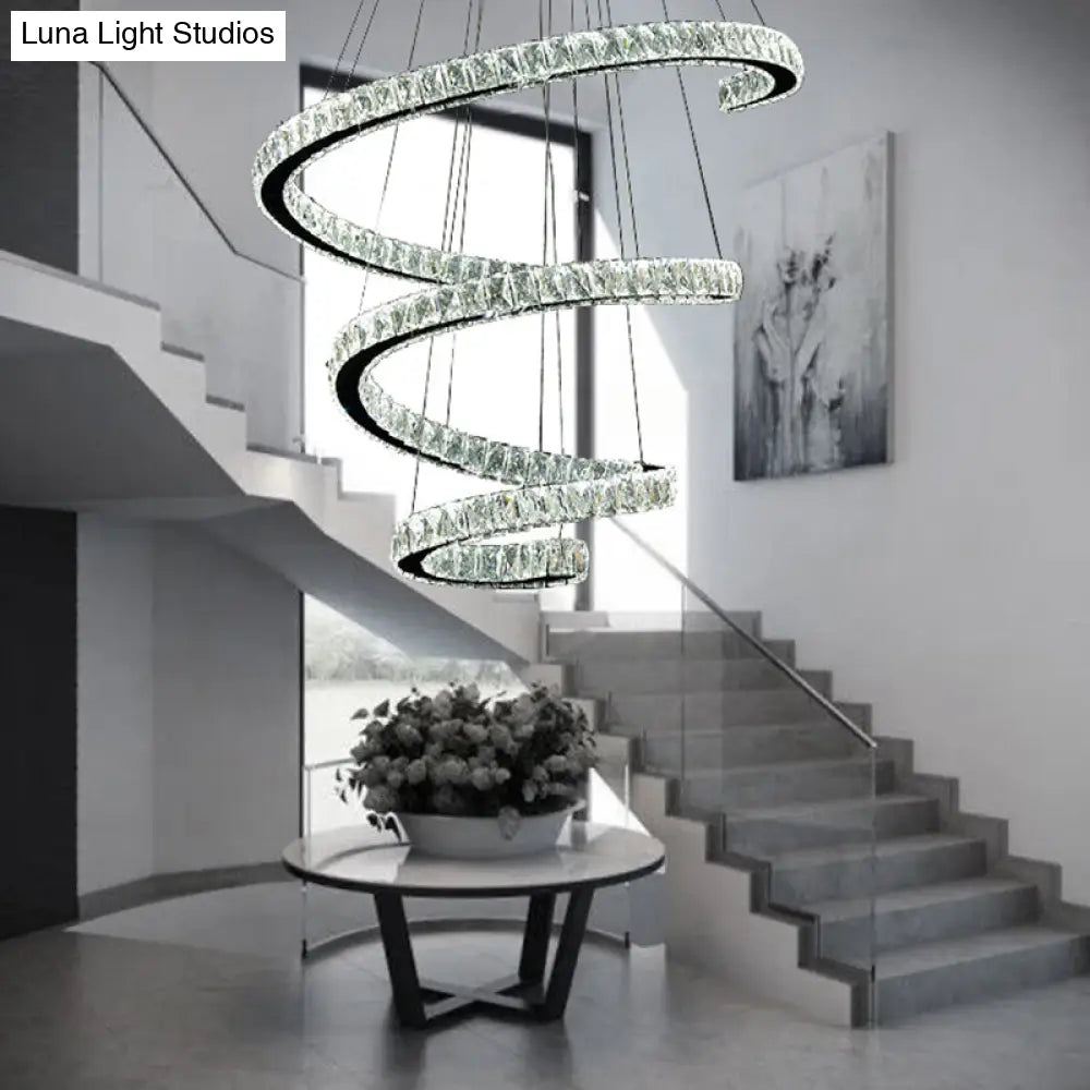 Simplicity Stainless Steel Led Chandelier With Crystal Inlay Spiral Design