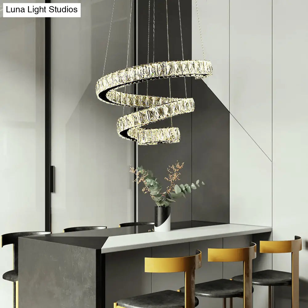 Simplicity Stainless Steel Led Chandelier With Crystal Inlay Spiral Design