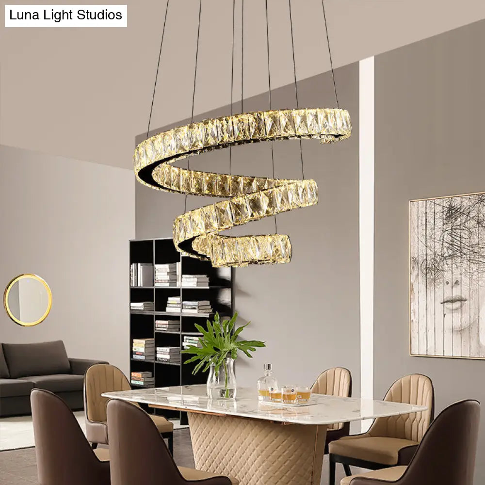 Simplicity Stainless Steel Led Chandelier With Crystal Inlay Spiral Design