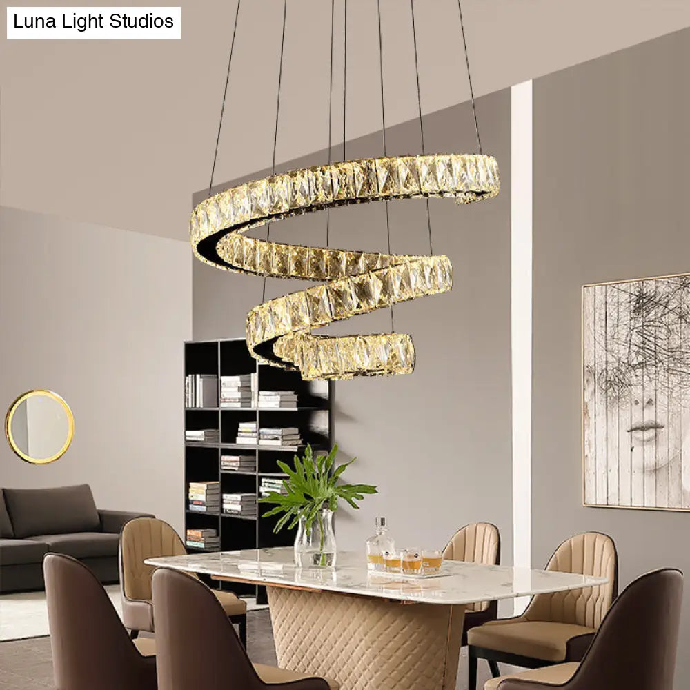 Spiral Crystal Chandelier Pendant Light With Stainless Steel Led Suspension