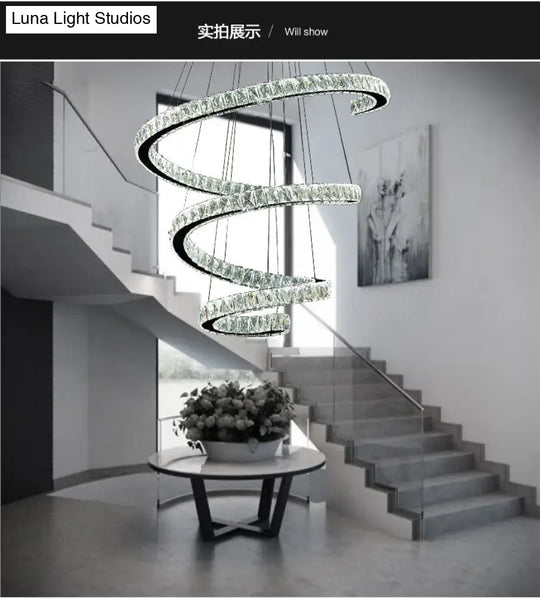 Simplicity Stainless Steel Led Chandelier With Crystal Inlay Spiral Design Stainless-Steel / 15.5