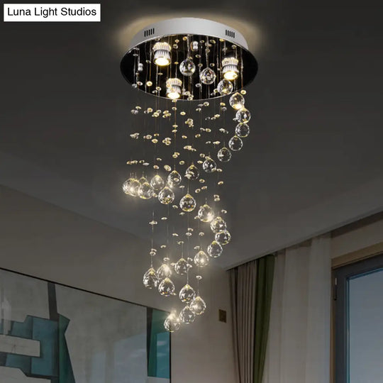 Spiral Cut Crystal Flushmount Ceiling Light In Stainless Steel For Modern Living Room - 1/3/6 Head