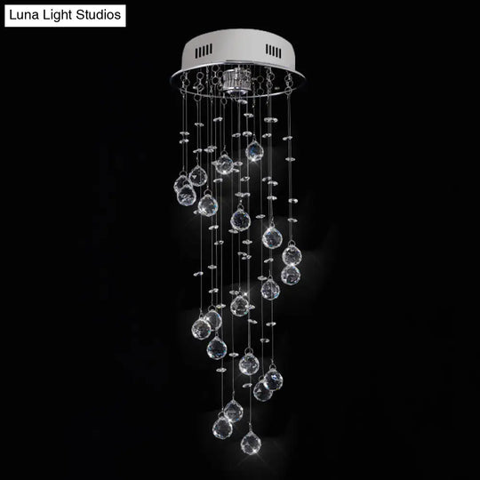 Spiral Cut Crystal Flushmount Ceiling Light In Stainless Steel For Modern Living Room - 1/3/6 Head