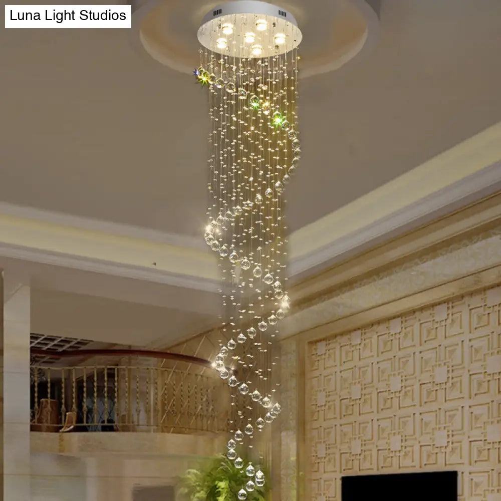 Spiral Cut Crystal Flushmount Ceiling Light In Stainless Steel For Modern Living Room - 1/3/6 Head