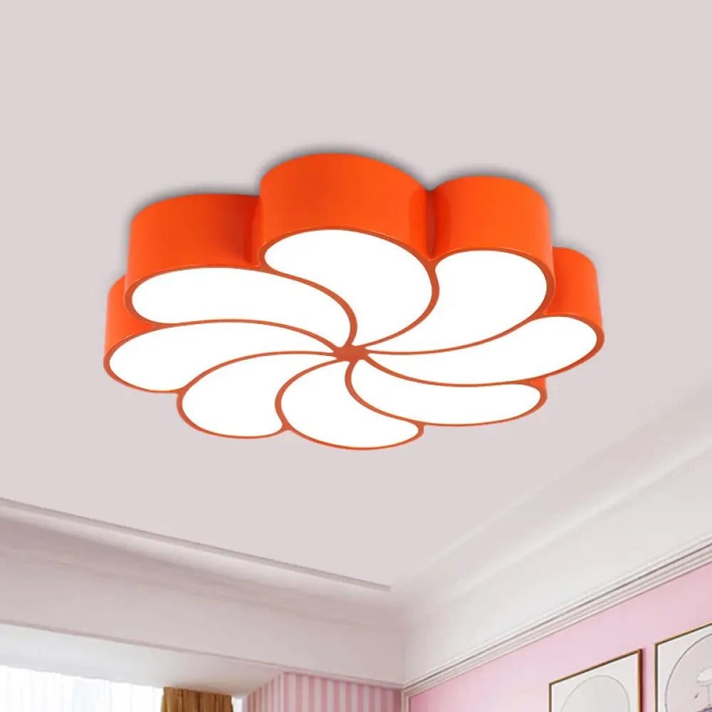 Spiral Flower Acrylic Kids Led Flush Mount Light In Orange/Yellow Orange