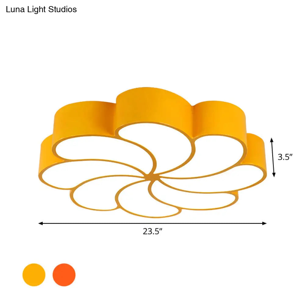 Spiral Flower Acrylic Kids Led Flush Mount Light In Orange/Yellow