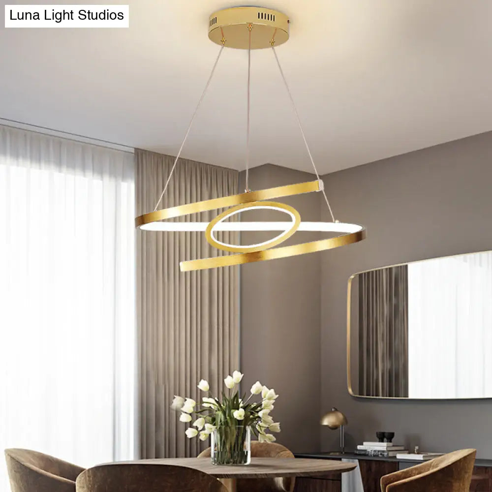 Spiral Gold Metal Led Pendant Chandelier - 18/23.5 Wide With Warm/White Light / 18 White