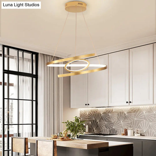 Spiral Hanging Pendant Light Minimalist Metal Gold Chandelier With Led Warm/White Options -