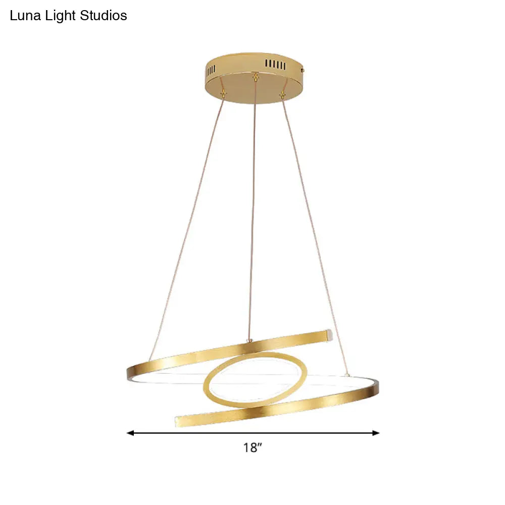 Spiral Hanging Pendant Light Minimalist Metal Gold Chandelier With Led Warm/White Options -