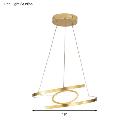 Spiral Hanging Pendant Light Minimalist Metal Gold Chandelier With Led Warm/White Options -