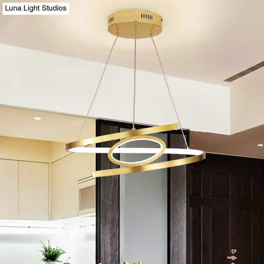 Spiral Hanging Pendant Light Minimalist Metal Gold Chandelier With Led Warm/White Options -