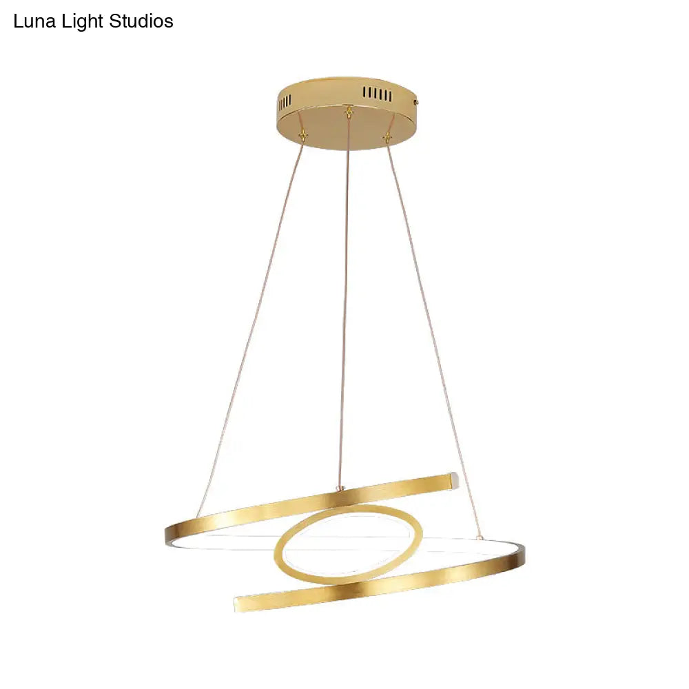 Spiral Hanging Pendant Light Minimalist Metal Gold Chandelier With Led Warm/White Options -