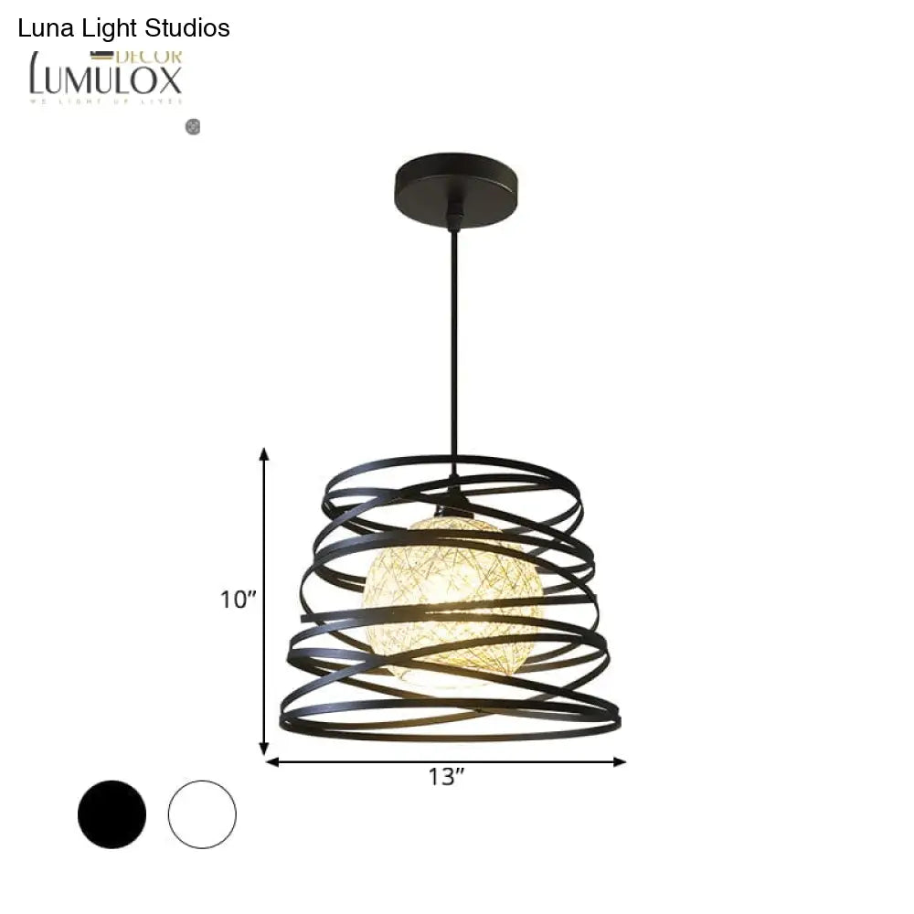 Spiral Industrial Metal 1 Head White/Black Hanging Lamp With Wire Frame Pendant Lighting