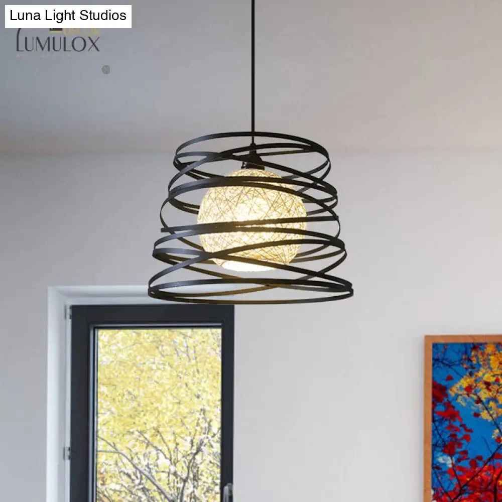 Spiral Industrial Metal 1 Head White/Black Hanging Lamp With Wire Frame Pendant Lighting