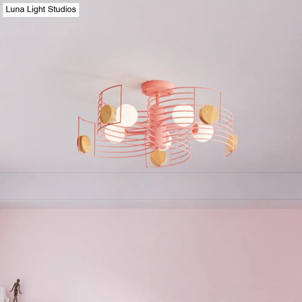 Spiral Kids Led Semi Flush Mount Ceiling Light With Metallic Pink/Gold Finish And White Glass Shade