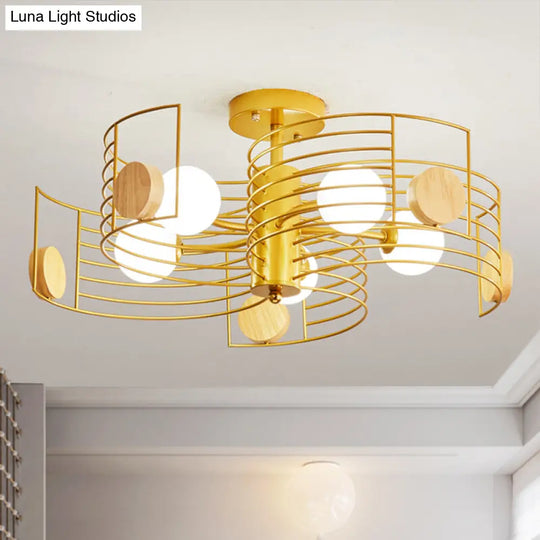 Spiral Kids Led Semi Flush Mount Ceiling Light With Metallic Pink/Gold Finish And White Glass Shade